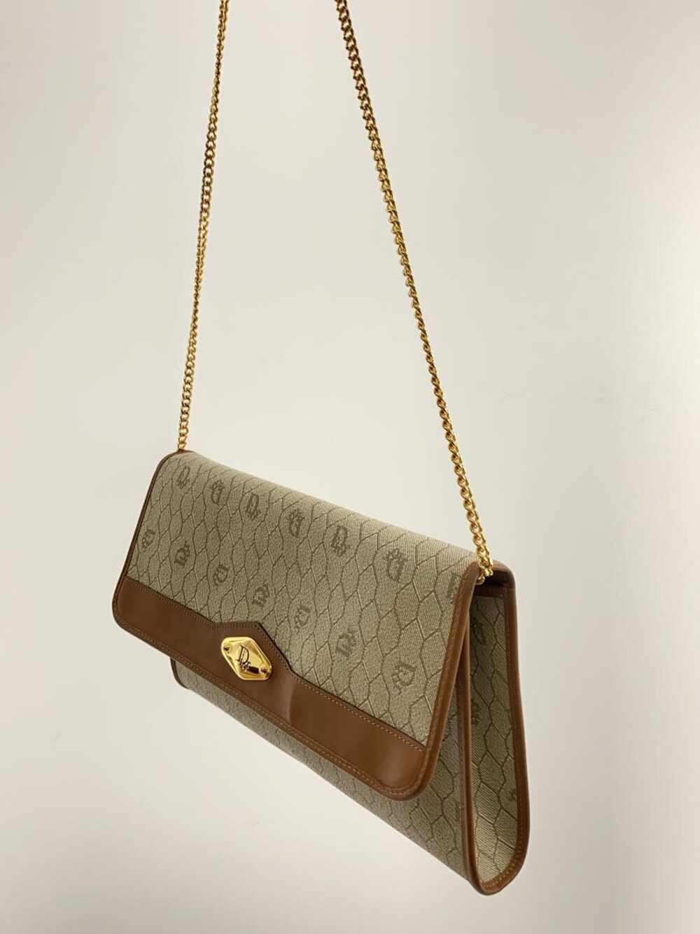 Dior Beige Christian chain Bag shoulder bag honeycomb brown beige Tan Brown